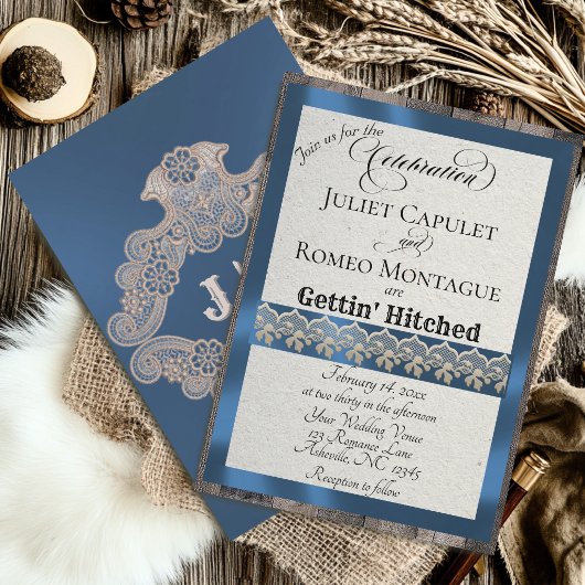 Carte Ruban et dentelle Gettin 'Hitched - Bleu