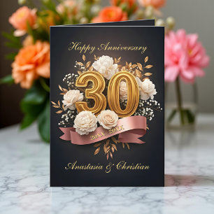 Carte Ruban floral Émeraude Anniversaire Golden 30 ans