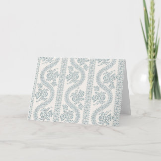 Carte Ruban floral gris bleu rayé sur fond os
