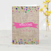 Carte Ruban rose avec À petits pois frontaliers blancs B (Fleur jaune)