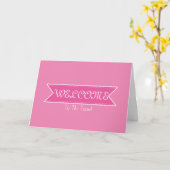 Carte Ruban rose avec bordure blanche Accueil (Fleur jaune)