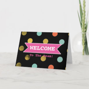 Carte Ruban rose avec des points colorés à bordure blanc