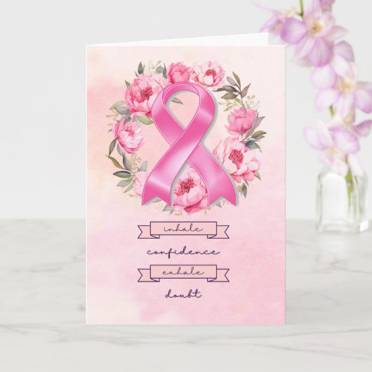 Carte Ruban rose Conscience du cancer du sein avec des f (Orchidée)