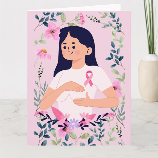 Carte Ruban rose pour la sensibilisation au cancer du se (Devant)