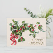 Carte Ruban rouge Holly Winterberry (Debout devant)