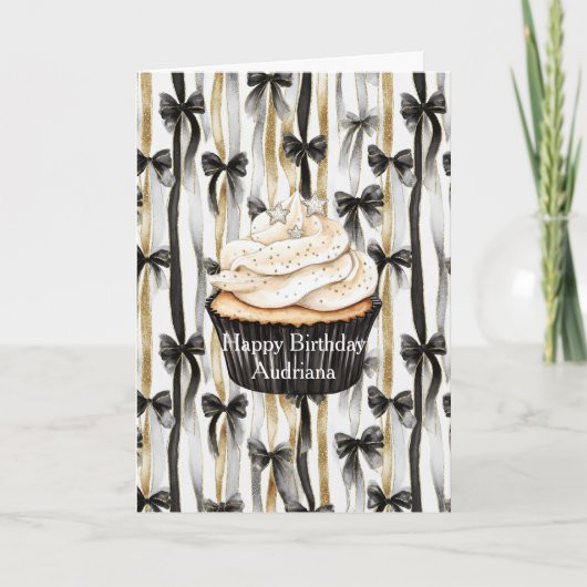 Carte Rubans arcs métallisés or argent noir Anniversaire (Devant)