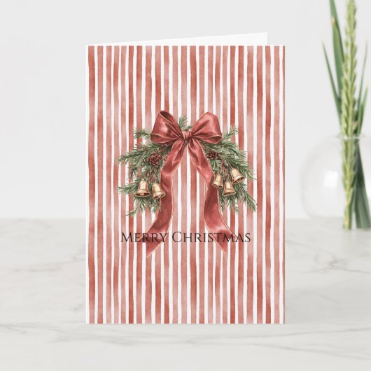 Carte Rubans de Noël à rayures rouges et blanches avec c (Devant)