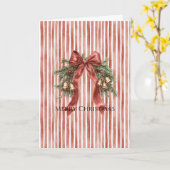 Carte Rubans de Noël à rayures rouges et blanches avec c (Fleur jaune)