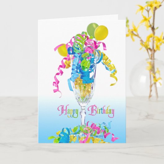 Carte Rubans et ballons d'anniversaire (Fleur jaune)