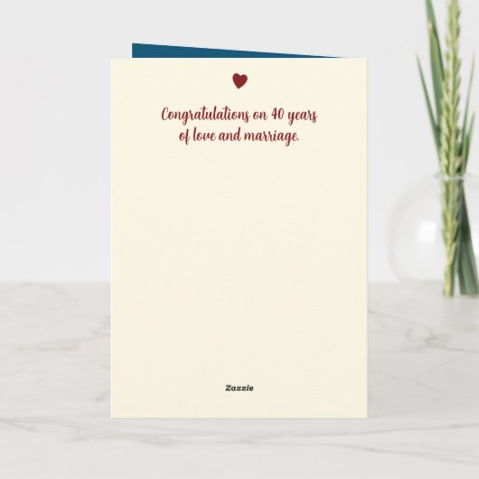 Carte Ruby 40e anniversaire ajouter des noms photo bleu (Dos)