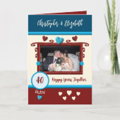 Carte Ruby 40e anniversaire ajouter des noms photo bleu (Devant)