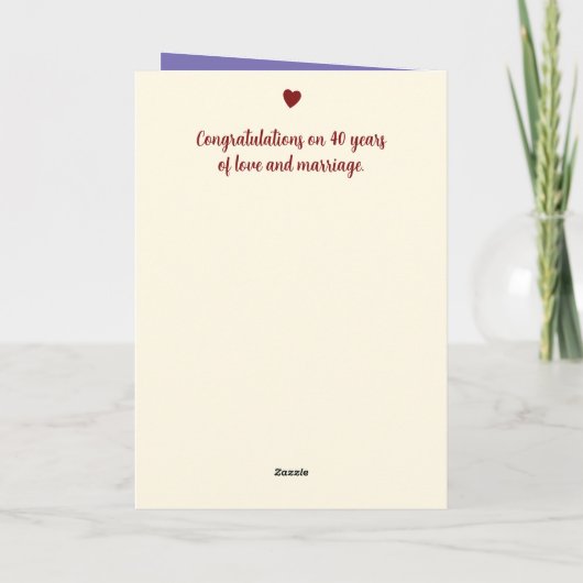 Carte Ruby 40e anniversaire ajouter des noms photo viole (Dos)