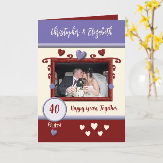 Carte Ruby 40e anniversaire ajouter des noms photo viole (Fleur jaune)