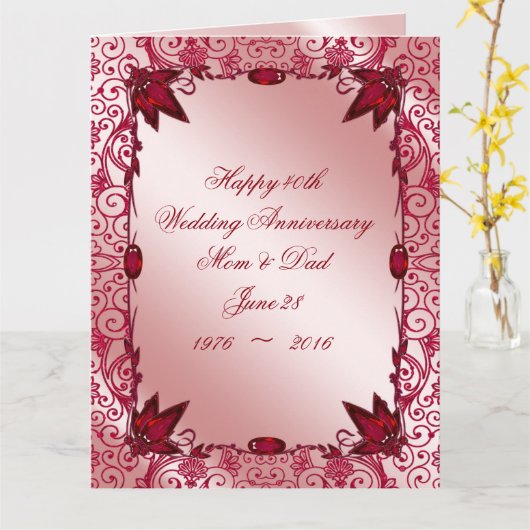 Carte Ruby 40e anniversaire de Mariage 8,5x11 (Fleur jaune)