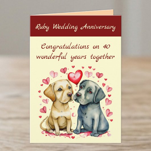 Carte Ruby 40th wedding anniversary yellow dogs card