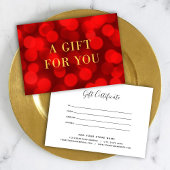Carte Ruby Red Bokeh Lights Faux Gold Certificat cadeau