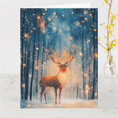Carte Rudolph Reindeer dans la forêt de neige Noël (Fleur jaune)