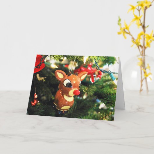 Carte Rudolph renne rouge nez Noël Salutation (Fleur jaune)