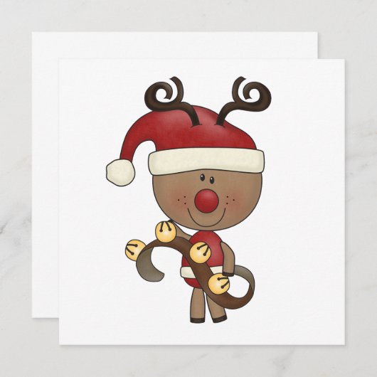 Carte Rudy Reindeer Avec Des Cloches (Devant / Derrière)