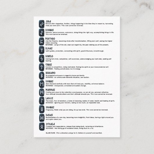 Carte Rune Symboles Et Significations (Dos)