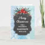 Carte Russe Chalkboard Classmate Joyeux Noël<br><div class="desc">Joyeux Noël pour la carte de camarade de classe avec motif en damier rustique et feuillage d'hiver avec poinsettias.</div>