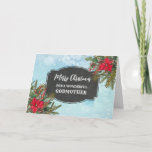 Carte Russe Chalkboard Godmère Joyeux Noël<br><div class="desc">Joyeux Noël pour la carte marraine avec motif en damier rustique et feuillage d'hiver avec poinsettias.</div>