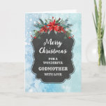 Carte Russe Chalkboard Godmère Joyeux Noël<br><div class="desc">Joyeux Noël pour la carte marraine avec motif en damier rustique et feuillage d'hiver avec poinsettias.</div>