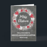 Carte Russe Chalkboard Grand Grand-fille Noël<br><div class="desc">Joyeux Noël pour l'arrière-petite-fille carte avec un motif rustique de tableau noir de campagne et une couronne enneigée avec poinsettias.</div>