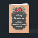 Carte Russe Chalkboard Grandgirl Joyeux Noël<br><div class="desc">Joyeux Noël pour la carte petite-fille avec motif en damier rustique et feuillage d'hiver avec poinsettias.</div>