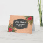 Carte Russe Chalkboard Maman Joyeux Noël<br><div class="desc">Joyeux Noël pour la carte mère avec motif en damier rustique et feuillage d'hiver avec poinsettias.</div>