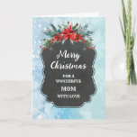 Carte Russe Chalkboard Maman Joyeux Noël<br><div class="desc">Joyeux Noël pour la carte mère avec motif en damier rustique et feuillage d'hiver avec poinsettias.</div>