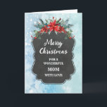 Carte Russe Chalkboard Maman Joyeux Noël<br><div class="desc">Joyeux Noël pour la carte mère avec motif en damier rustique et feuillage d'hiver avec poinsettias.</div>