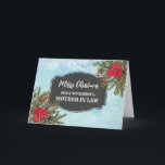 Carte Russe Chalkboard Mère en droit Joyeux Noël<br><div class="desc">Joyeux Noël pour la carte de belle-mère avec motif en damier rustique et feuillage d'hiver avec poinsettias.</div>