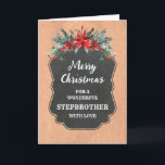 Carte Russe Chalkboard Stepbrother Joyeux Noël<br><div class="desc">Joyeux Noël pour la carte stepbrother avec motif en damier rustique et feuillage d'hiver avec poinsettias.</div>