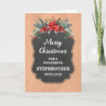 Carte Russe Chalkboard Stepbrother Joyeux Noël<br><div class="desc">Joyeux Noël pour la carte stepbrother avec motif en damier rustique et feuillage d'hiver avec poinsettias.</div>