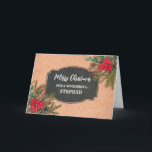 Carte Russe Chalkboard Stepdad Joyeux Noël<br><div class="desc">Joyeux Noël pour la carte stepdad avec motif en damier rustique et feuillage d'hiver avec poinsettias.</div>