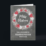 Carte Russe Chalkboard Stepgirl Joyeux Noël<br><div class="desc">Joyeux Noël pour la carte-fille avec un motif rustique de tableau noir et une couronne enneigée avec des poinsettias.</div>