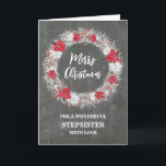 Carte Russe Chalkboard Stepsoeur Joyeux Noël<br><div class="desc">Joyeux Noël pour la carte jumelle avec motif de tableau rustique et couronne enneigée avec poinsettias.</div>