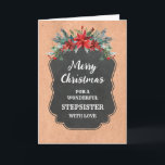 Carte Russe Chalkboard Stepsoeur Joyeux Noël<br><div class="desc">Joyeux Noël pour la carte jumelle avec motif en damier rustique et feuillage d'hiver avec poinsettias.</div>