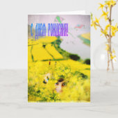 Carte Russe Joyeux anniversaire avec fleurs de moutarde (Fleur jaune)