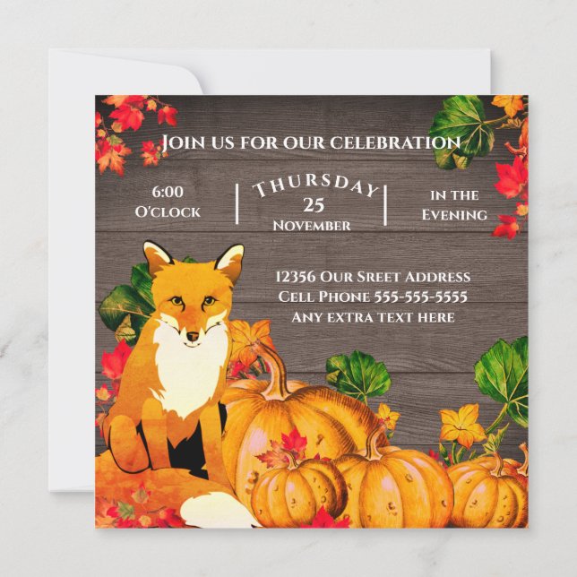 Carte Russe Orange Fox Citrouille Automne Thanksgiving f (Dos)