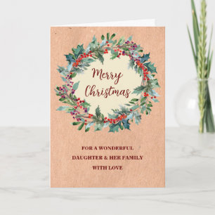 Carte Russe Wreath Fille et famille Joyeux Noël