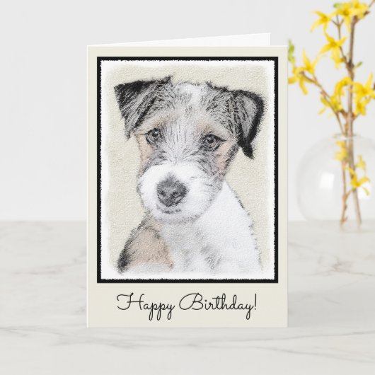 Carte Russell Terrier Peinture rugueuse - Art Chien orig (Fleur jaune)
