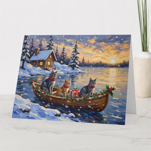 Carte Russian Blue Cat Christmas Boat Holiday (Devant)
