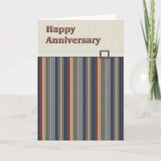 Carte Rust & Blue Stripes avec boucle de cuivre Annivers (Devant)