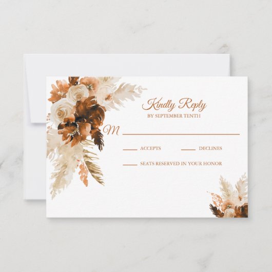 Carte Rust Bohème Et Pampas Mariage Grass RSVP (Devant)