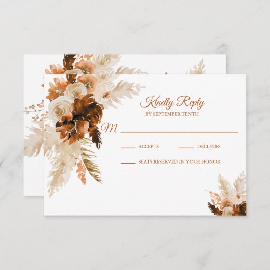 Carte Rust Bohème Et Pampas Mariage Grass RSVP (Devant / Derrière)