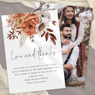 Carte Rust Terracotta Florals Photo Love Merci Mariage