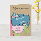 Carte Rustic 1st Anniversary made for each other pink (Fleur jaune)