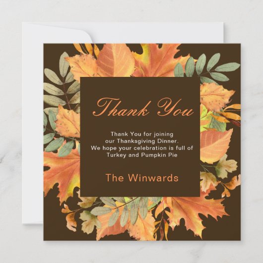 Carte Rustic Autumn Fall Leaves Square Thanksgiving  (Devant)